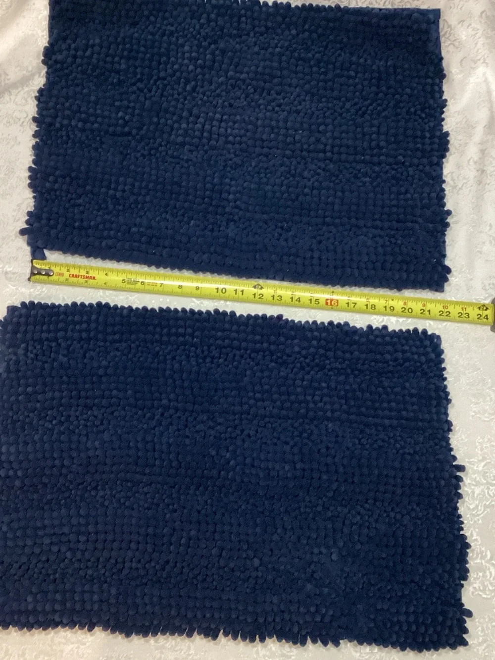 Navy Chenille Bath Rug Set - Plush Shag Texture